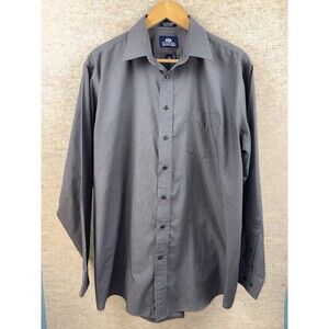 Stafford Men’s Long Sleeve Button up Size 17 1/2 36-37 Charcoal Wear On Collar